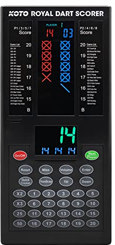 KOTO - Royal Dart Zähler, Dart Scorer, Anzeigetafel inkl. 40 Spiele, Spielstandsanzeige & Befestigungsmaterial, für 8 Spieler, Batteriebetrieben