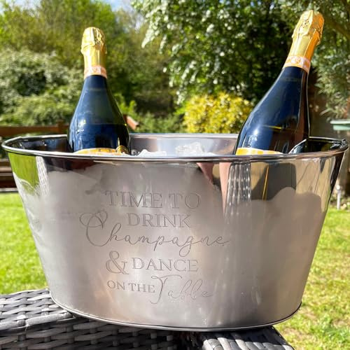 Time to Drink Champagne Bucket 40cm Large Stainless Steel Ice Wine Bottle Cooler Tub