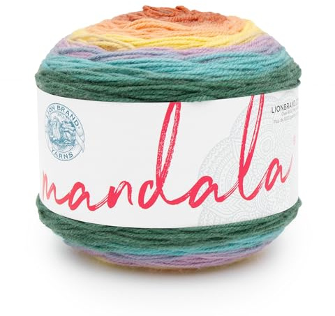 Lion Brand Yarn, Mandala DK Lightweight Yarn for Knitting, Crochet, and Crafts, Doxy, 1 Pack, Self-Striping Acrylic Fiber for Baby Blankets, Multicolor Shawls and Variegated Cardigans