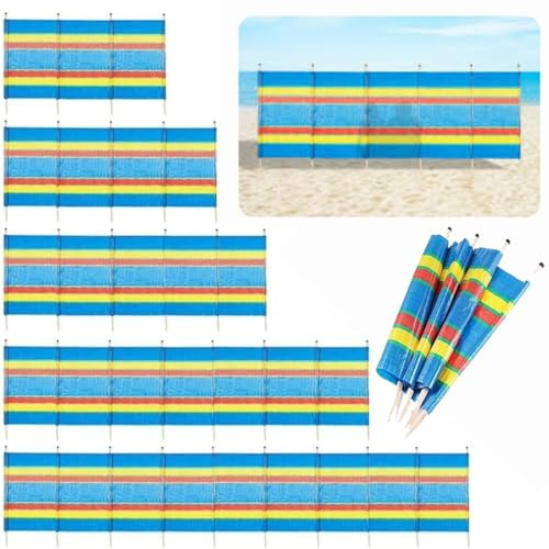 BlissLo Multi-Coloured Wind Breaks, 4 5 6 8 and 10 Wooden Pole Bright Wind Breakers Camping, Festival, Beach, Caravan Holiday Sun Screen Shelter (4 Pole)