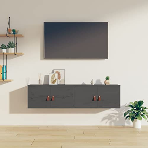 Iiaky Wandschränke 2 STK. Wandschrank HäNgeschrank Bad Wandschrank HäNgend AufbewahrungsschräNke Grau 60x30x30 cm Massivholz Kiefer
