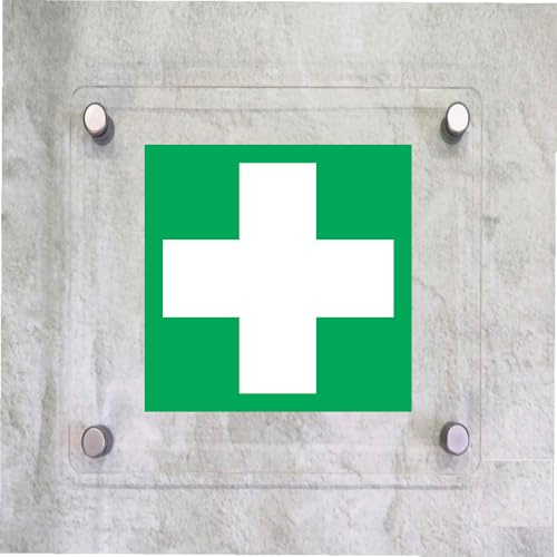Global Targa Cartello in plexiglass Quadrato - PRONTO SOCCORSO - Con Distanziali in acciaio inox, Stampa UV (20x20 cm)