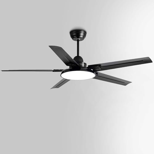 Ventilador de Techo con luz de Metal, Control Remoto e Interruptor de Pared, 6 velocidades, Motor CC Reversible y silencioso, Ventilador de Techo Interior con luz LED de 48 W para