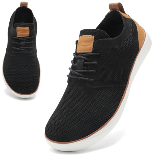CFVKPT Mens Wide Toe Box Barefoot Shoes Dress Shoes with Zero Drop Sole Business Oxfords Fashion Casual Sneakers Size 6.5-13 (Black,45)