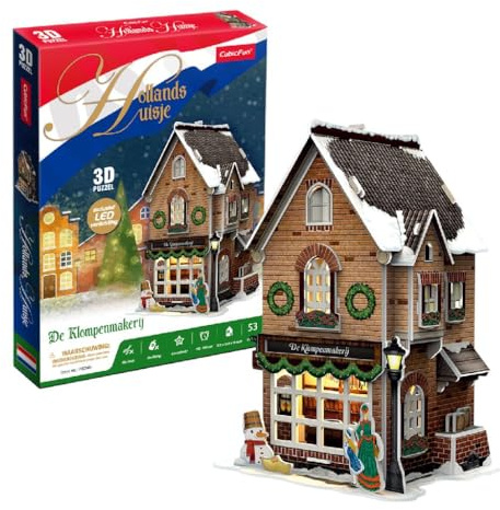 CubicFun Puzzle 3D en bois - Éclairage LED - Village de Noël