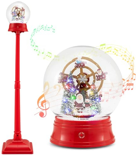COSTWAY 153cm Weihnachtslaterne beleuchtet, Weihnachtsdeko mit Musik & 15 farbigen LED-Leuchten, Schneelaterne mit abnehmarer Schneekugel, Weihnachtsbeleuchtung für Zuhause, Eingang