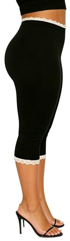Betrodi Women Lace Trim Capri Leggings Stretchy High Waist Cropped Leggings Knee Length Capris Tights Sexy Pants for Going Out