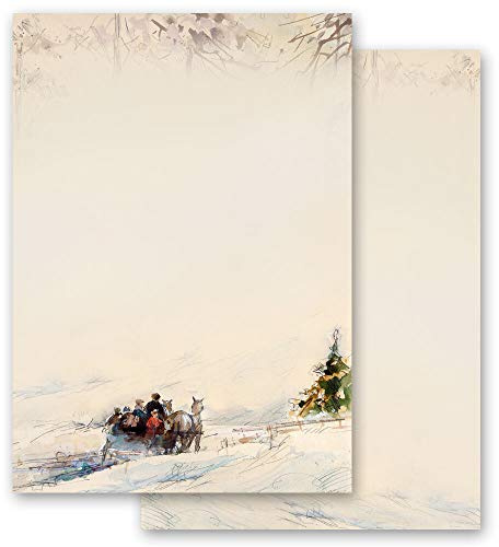 20 Blatt Briefpapier Natur & Landschaft KUTSCHE IM WALD - DIN A4 Format - Paper-Media
