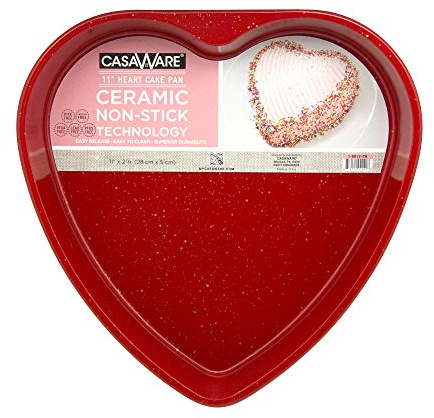 casaWare Ceramic Coated NonStick 11-Inch (10-Cup) Heart Pan Red Granite