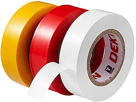DEKTON 3PC Insulation Tape - Red, Yellow & White | Up to 600V Protection | Self-Fusing Adhesive PVC Tape | Water Resistant | Works in -0 to 8°C Temperatures | Strong, Reliable, and Long-Lasting