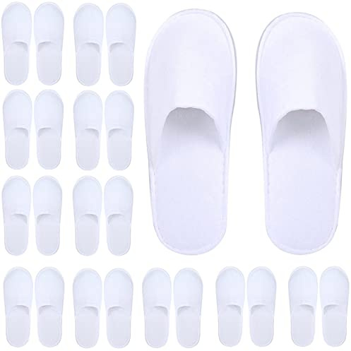 kuou Disposable Spa Slippers 12 Pairs, Closed Toe White for Men Women