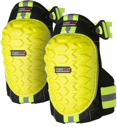 Kneetek HiVis Knieschoner 2 Stück, reflektierend für Arbeiten im Dunkeln | Reflektierende Elemente vorn und hinten, flexible PVC-Kappe mit Lamellen, Gel-Kissen und Sandwich-Dämpfung, Größe S-L