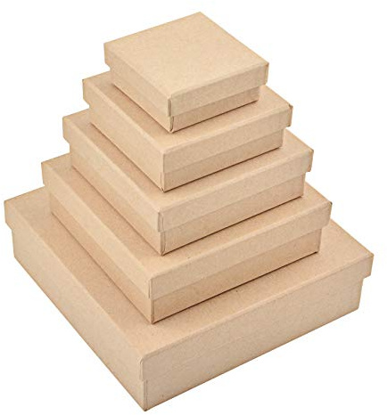 WANDIC Pappmaché-Box, Set mit 5 quadratischen Mini-Kraftpapier-Boxen mit Deckel, ideal zum Basteln und Aufbewahren, Zubehör, Kosmetik, Schmuck, Geschenke