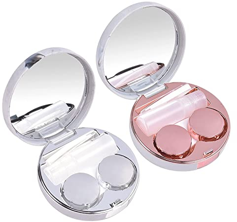 Exbrith 2 Stück Mini Kontaktlinsen Box, mit Spiegel, Reise Kontaktlinsen Set, Kontaktlinsen Aufbewahrung, Wiederverwendbar, für Reisen, Zuhause, Bequem in Taschen, Schubladen zu Stecken