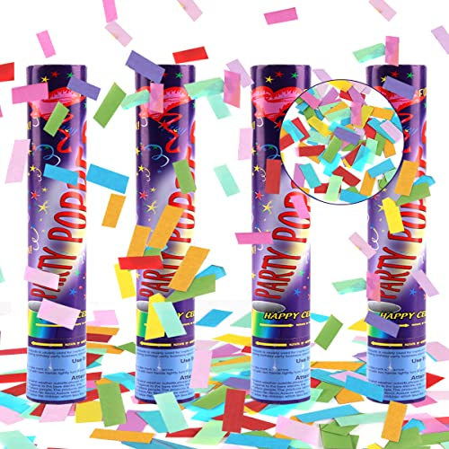 Hillylolly 4 x Party Popper Confetti Cannons - 28 cm Rectangular Confetti for Weddings and Birthdays