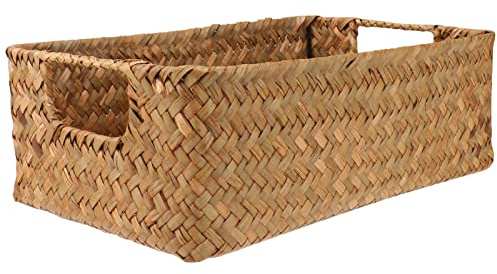 Operitacx Panier De Rangement Rectangulaire 11.81X7.87X3.94 Pouces En Algues Tissées À La Main Organisateur Multifonctionnel Avec Poignée Robuste Pour Cuisine Salon Bureau