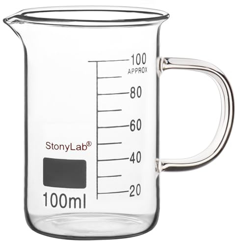 stonylab Glasbägare med Handtag, Borosilikatglas Graderad Lågformad Griffin Bägare med Handtag Och Hällpip, 100 ml