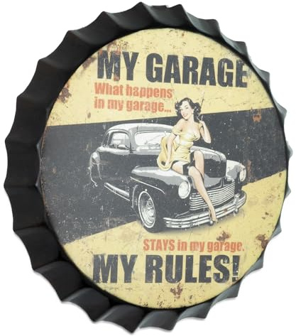 Moritz Deko Blechschild Kronkorken My Garage My Rules Werkstatt Garage 33 x 33 cm Metallschild Retro Vintage-Design zur Dekoration Wanddekoration