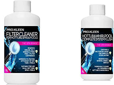 1L of Pro-Kleen Hot Tub, Pool & Spa Filter Cartridge Cleaner - Improves Efficiency of Filter & 1L of Hot Tub & Whirlpool Complete System Flush Cleaner