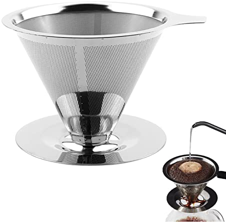 Filtro de Café Permanente, Café Filtro Reutilizable para Verter Sobre Café, Gotero sin Papel, Malla Filtro de Café de Acero Inoxidable para Cafetera Manual, Coffee Filter para 1-4 Tazas