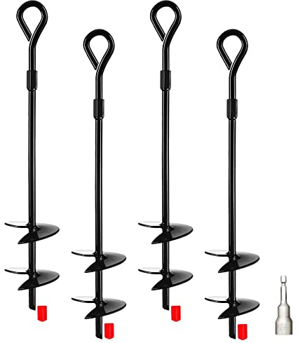 Ancrage au sol anti-rouille 40 cm de long pour pavillon, trampoline, tente de camping, balançoire, abri de voiture (construction avec double hélice)