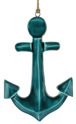 ZauberDeko Anker Mangoholz Anhänger Jutekordel Lackiert Petrol Maritime Deko 18cm Hoch