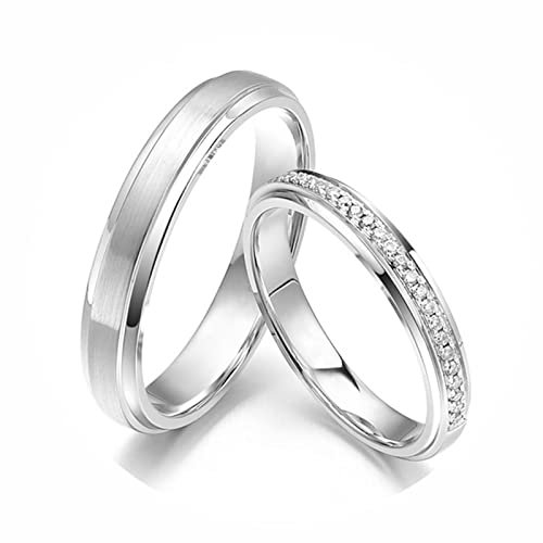 AMDXD Echter Schmuck Ringe Diamant 0.1ct, 2 Stücke Solitärring Platin Matte Design Partnerringe Diamantring Verlobungsring, Damen 52 & Herren 67