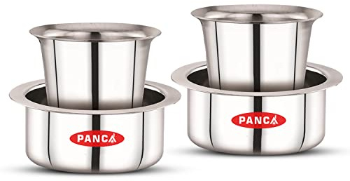 PANCA Tea Glass Set, Coffee Glass Set, Steel Glass and Cup Set of 4, South Indian Coffee Glass Set, Glass for Water