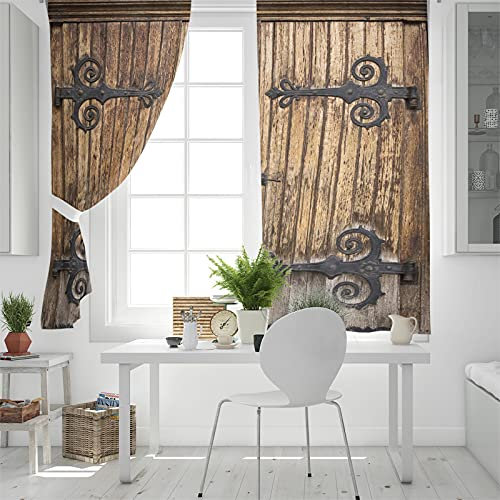Asunygirl Vintage-Bauernhof-Holztür, rustikale, Moderne Vorhänge für Wohnzimmer, Schlafzimmer, Küche, Vorhänge, Fenstervorhänge, 2 x (84 Zoll B x 55 Zoll L)/213 x 140 cm, Vorhänge für Schlafzimmer