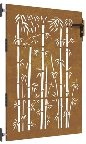 vidaXL Portail de Jardin, Portillon de Patio, Barrière de Sécurité, Porte d'Extérieure Terrasse, 85x150 cm Acier Corten Design de Bambou