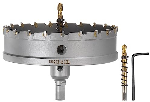 QUARKZMAN Lochsägen set 125 mm Hartmetall Bohrkrone, Dosenbohrer Hartmetallschneider mit 2 Zentrierbohrer & Sechskantschlüssel für Edelstahl Eisen Legierung Holz Kunststoff Kupfer Aluminum