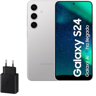 Samsung Galaxy S24 y Cargador 45W, Teléfono Móvil con IA, Smartphone Android, 8 GB RAM, 256 GB Almacenamiento, Cámara 50MP, Batería Larga Duración, Gris Marble (Versión Española)