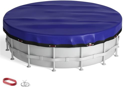 Evoio 15 ft Winter Pool Cover for Above Ground Round Pools 15Ft Covers for Circle Inflatable Easy Set Metal Frame Swimming Pools, 15 Foot Feet Diameter Blue Heavy Duty Pool Blanket Covers (15ft)