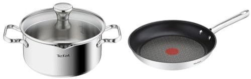 Tefal Duetto A70542 Kochtopf 20 cm, hochwertiger Edelstahl 18/10 & Duetto Pfanne A70404 | 24 cm | sichere Antihaftversiegelung