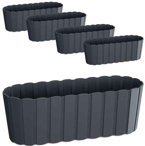 Tymar Balkon Blumenkasten landhausstil, Balkonkasten lattenoptik, Pflanzkasten Landhaus, 5 Pack, Garten, Terrasse (40 cm)