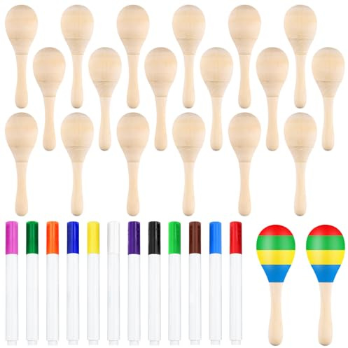 BOUBONI DIY Holz-Maracas für Kinder, Mini-Maracas für mexikanische Fiesta, Cinco De Mayo, Partyzubehör, mit mehrfarbigen Stiften (40)
