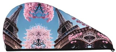 LXqlSS Ölgemälde Paris Eiffelturm Korallen-Samt-Trockenhaarkappen mit Knöpfen zum Trocknen von lockigem, langem und dickem Haar, Anti-Frizz