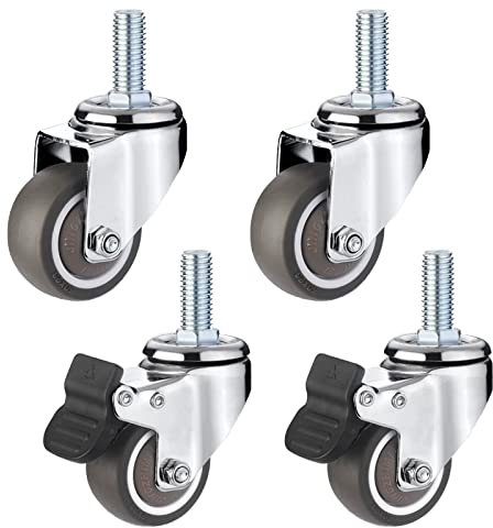 BUBTPKPJH Räder für Möbel-Lenkrollen 4 Stück Silberne Lenkrollen for Möbel, 50 mm bewegliche gummierte Räder, for Einkaufswagen, Gewindeschaft M10 x 25 mm