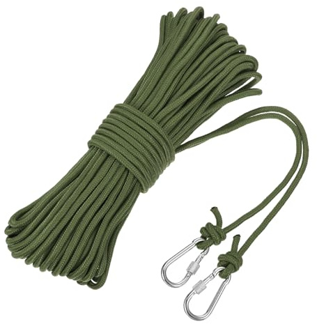 sourcing map Corda di ancoraggio cava intrecciata in polipropilene con gancio, 1/4 di pollice 30,5 m, in nylon, corda di ancoraggio per barca, piscina, piscina, barca, verde militare