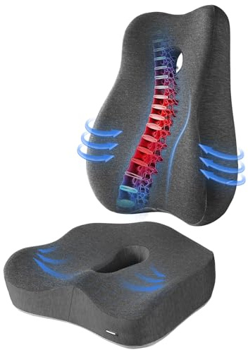 Seat Cushion & Lumbar Support Pillow Set for Office Chair, and Tailbone Discomfort with Lumbar Support Pillow and Seat Cushion - Perfect for Home, Office, and Gaming Chairs