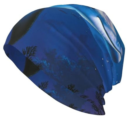 Hceaatb Slouchy Beanie Mützen Delphin School of Fish Unisex Strickmützen Dünn Weich Stretch Hip-Hop Skull Cap Schwarz, Schwarz , Einheitsgröße