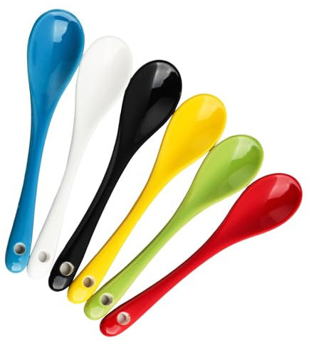 Annlpoy 6 Stück eierlöffel porzellan keramik löffel porzellanlöffel bunte Porzellanlöffel, Kaffeelöffel, Teelöffel, Dessertlöffel, Elegantes und Robustes Besteck für den Frühstückstisch und Mehr