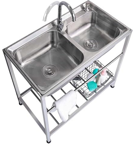 WANGXLGD Lavandino doppio ciotola del ristorante commerciale, 304 lavandino di utilità dell'acciaio inossidabile, lavandino da cucina indipendente per lavanderia/cortile/garage