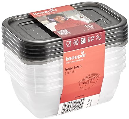 keeeper Set 5x Barattolo per alimenti freschi Fredo rettangolare 0,5 l
