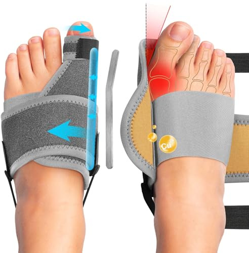 Vicloon Hallux Valgus Korrektur Schiene, 2x Hallux Valgus Schiene Rutschfester Gurt, Bunion Corrector Für Herren Und Damen, Mit 2 x Fersenverstellriemen（Grau）