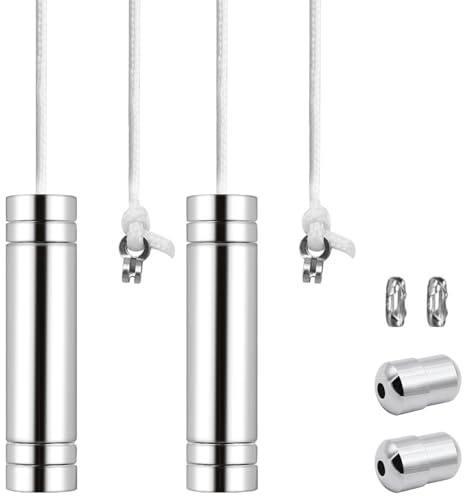 NewZC 2PCS Bathroom Light Pull Cord with 150cm Adjustable White Nylon Cord | Light Switch End Weight Handle Connectors Chrome Heavy Blind Pull Handle for Ceiling Fan Light Switch Curtains Toilet Silver