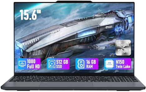 15,6 Pouces Ordinateur Portable 16Go RAM DDR4 SSD 512Go Processeur N150 (4C, 4T jusqu'à 3,6GHz) Écran IPS FHD WIN11 PC Portable WiFi BT Clavier rétroéclairé Déverrouillage par empreinte digitale