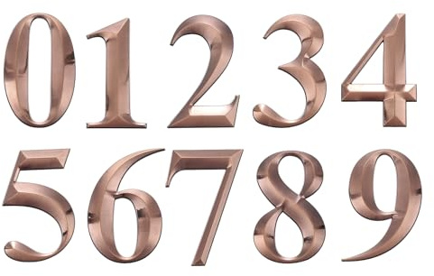 sourcing map 10Pcs House Numbers for Outside, 5 Inch 0-9 Self Adhesive Mailbox 3D Door Number Stickers for Apartment Office Hotel Room Signs, Bronze