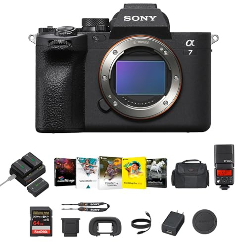 Sony a7 IV Full-Frame Mirrorless Camera - Fast Hybrid Digital Camera w/Batteries & Dual Charger Kit, Corel Software Kit, Godox Flash, 64GB SDXC Memory Card & Large DSLR Bag - Essential Bundle