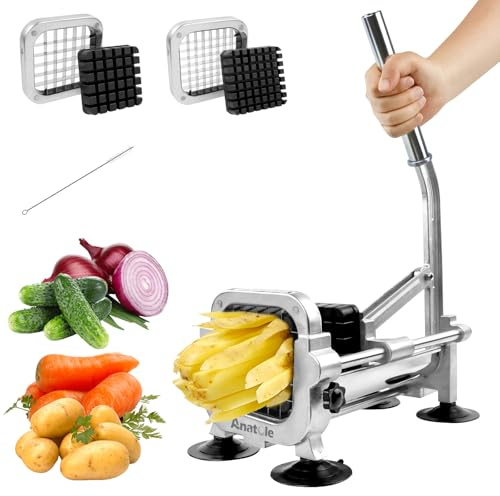 Anatole Coupe-Frites Professionnel avec 13mm 9mm Lames en Acier Inoxydable Coupe Pomme de Terre pour Frite Manuel avec 4 Ventouses pour Carotte Concombre Oignon Igname